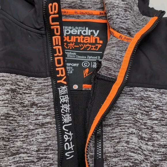Superdry Mountain Sport Team Fuji Hooded Jacket Mens XL Gray Black Zip Pockets - Picture 8 of 16